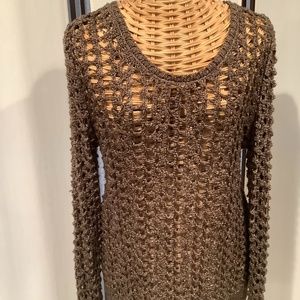 Lucky Brand Bronze Metallic Thread Crochet Style Sweater Size M